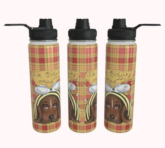 I'm Buzzing Mad Honeybee Plaid - Stainless Steel Water Bottle