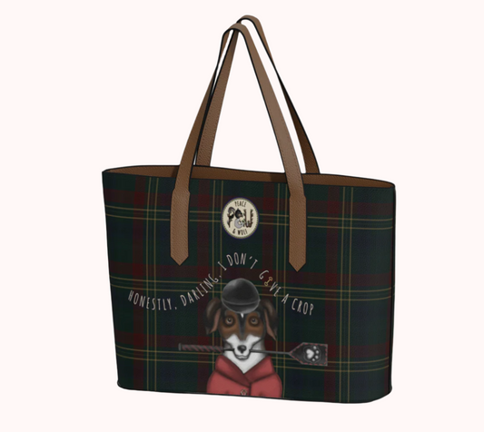 I Don't Give a Crop - Classy Equine Plaid - Vegan Leather Tote Bag