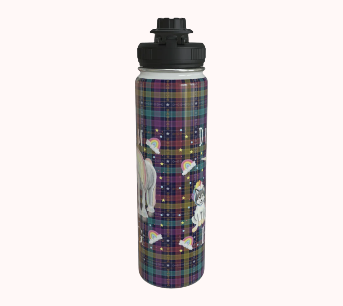 Dream Big Unicorn Dreams Plaid - Stainless Steel Water Bottle