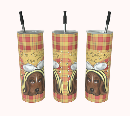 I'm Buzzing Mad Honeybee Plaid - Stainless Steel Tumbler
