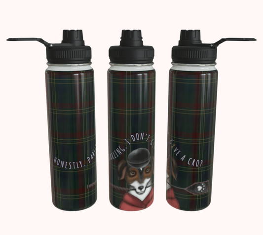I Don't Give a Crop - Classy Equestrian Plaid - Stainless Steel Water Bottle