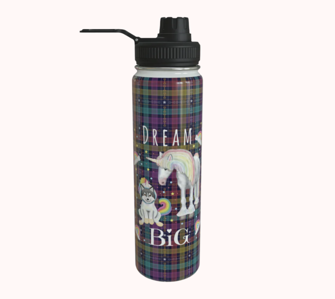 Dream Big Unicorn Dreams Plaid - Stainless Steel Water Bottle