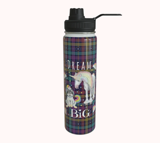 Dream Big Unicorn Dreams Plaid - Stainless Steel Water Bottle