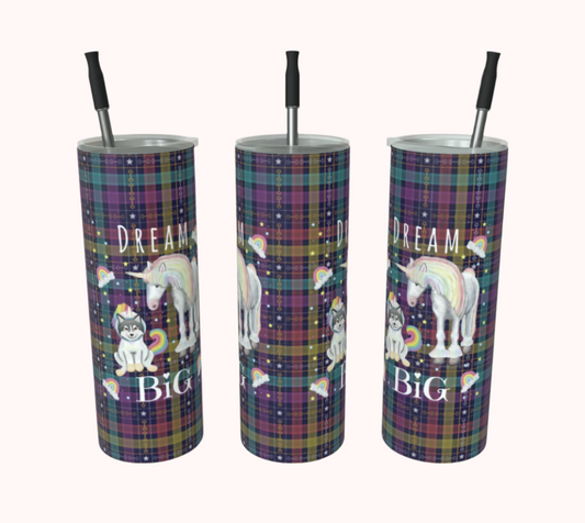 Dream Big - Unicorn Dreams Plaid - Stainless Steel Tumbler