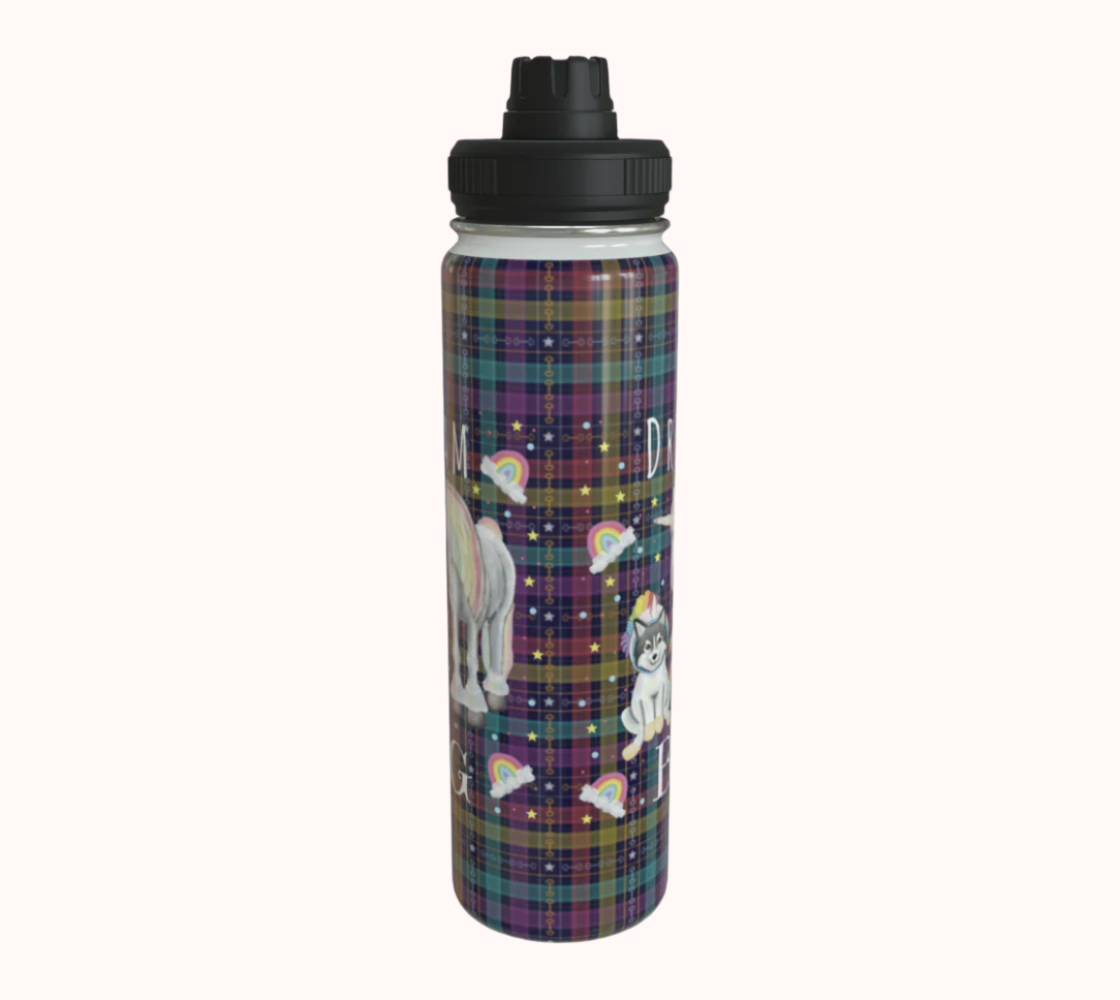 Dream Big Unicorn Dreams Plaid - Stainless Steel Water Bottle