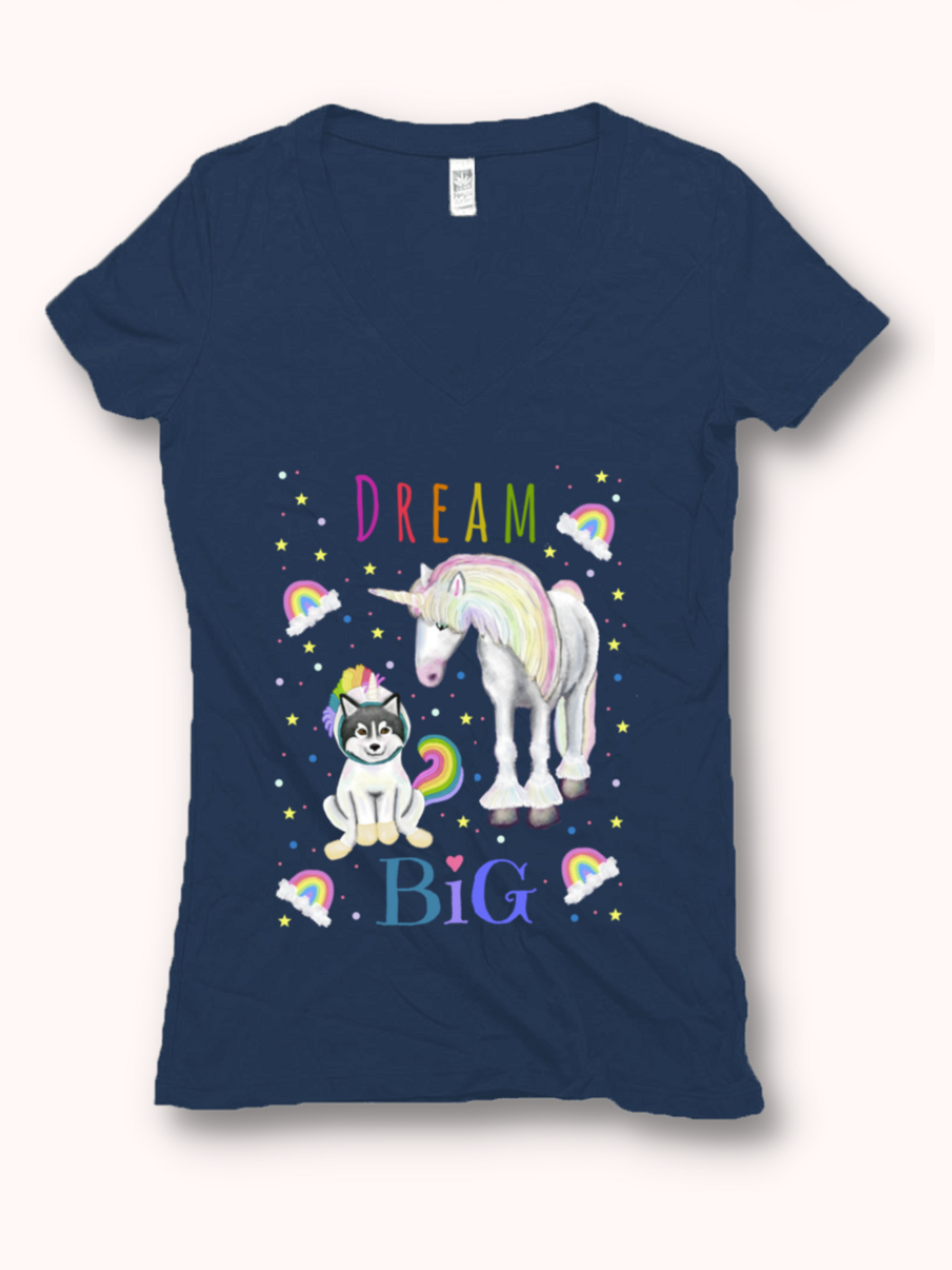 Dream Big - Women's - USA Made Hemp V-neck Tee Rainbow Script