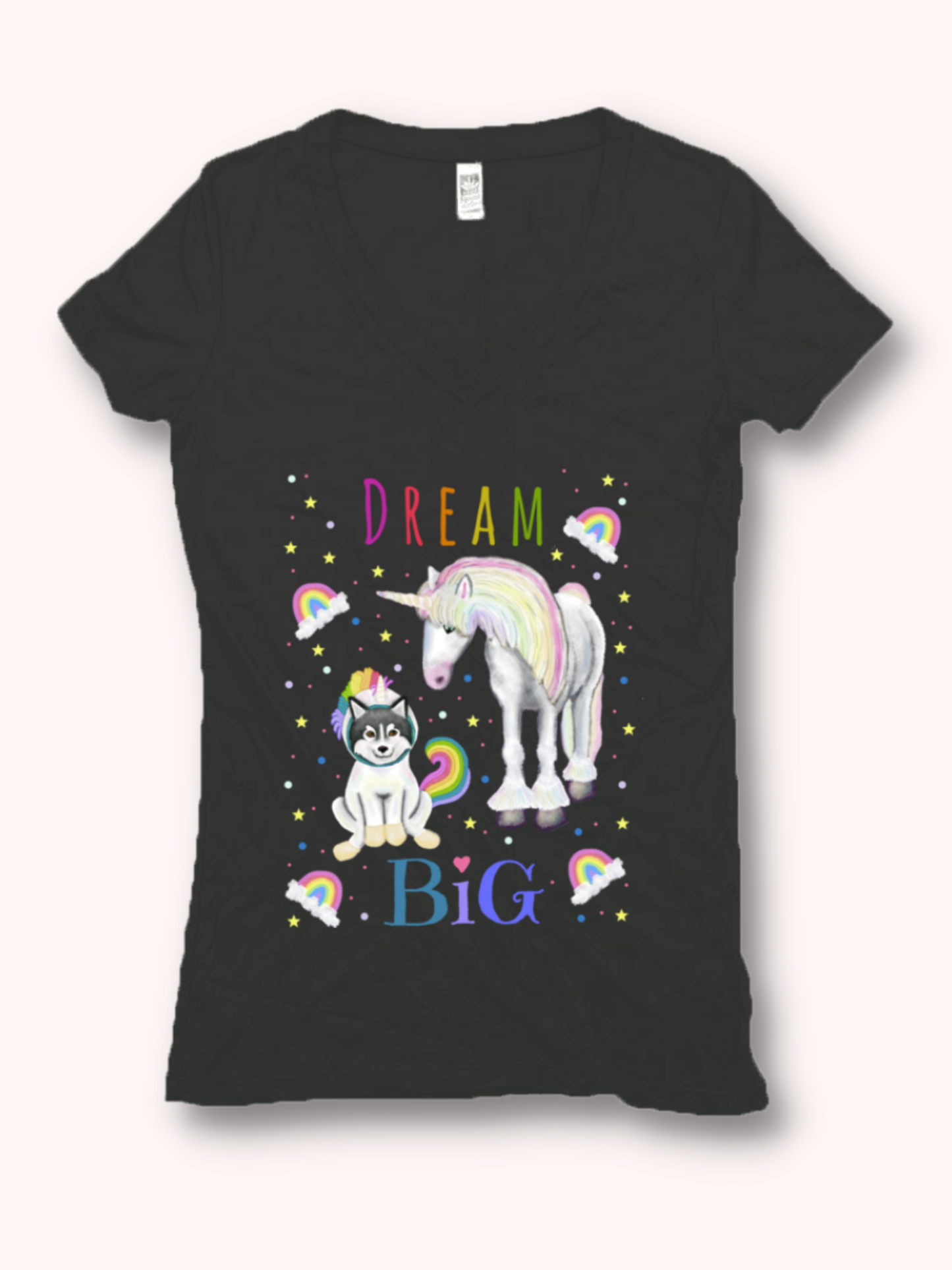 Dream Big - Women's - USA Made Hemp V-neck Tee Rainbow Script