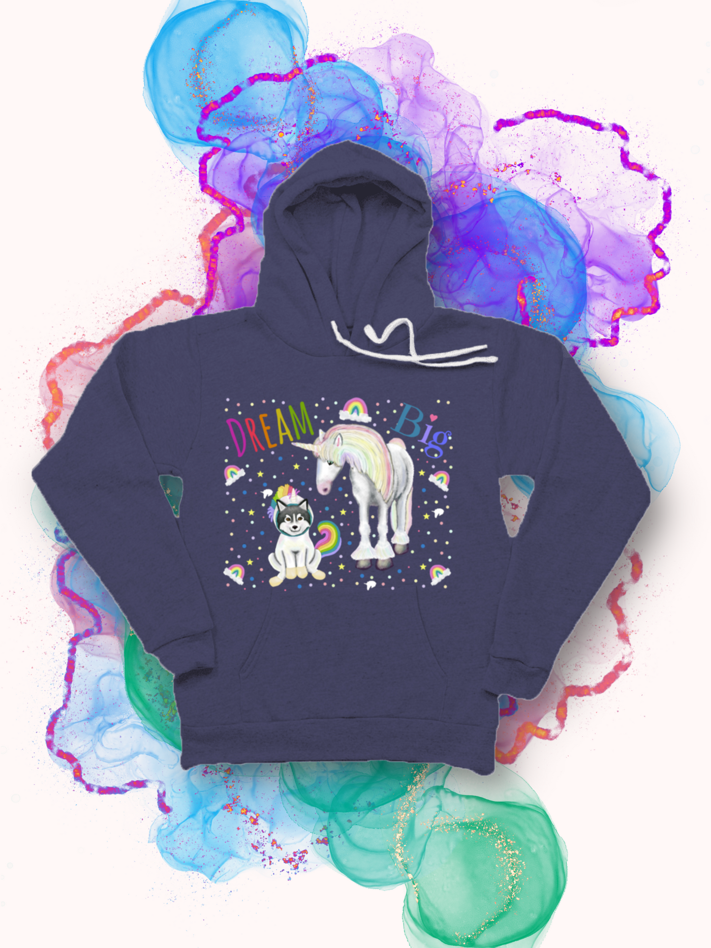 Dream Big - Unisex - Eco-Friendly & Ethical USA Made Triblend Fleece Pullover Hoodie Rainbow Script