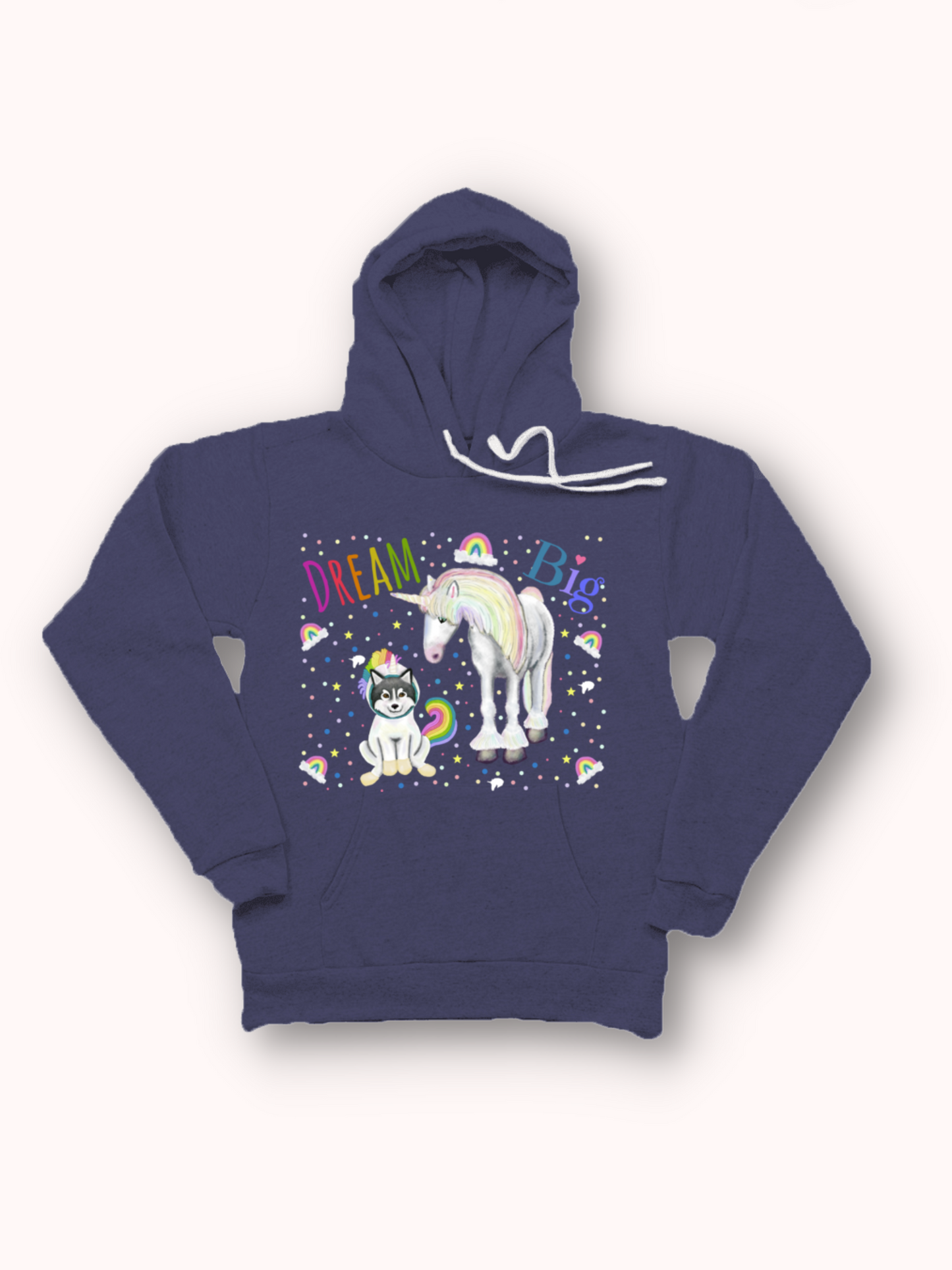 Dream Big - Unisex - Eco-Friendly & Ethical USA Made Triblend Fleece Pullover Hoodie Rainbow Script