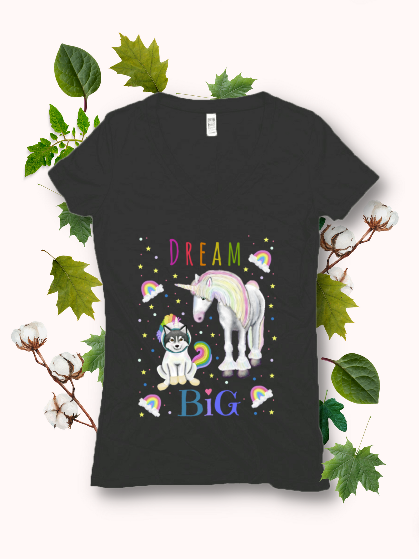 Dream Big - Women's - USA Made Hemp V-neck Tee Rainbow Script