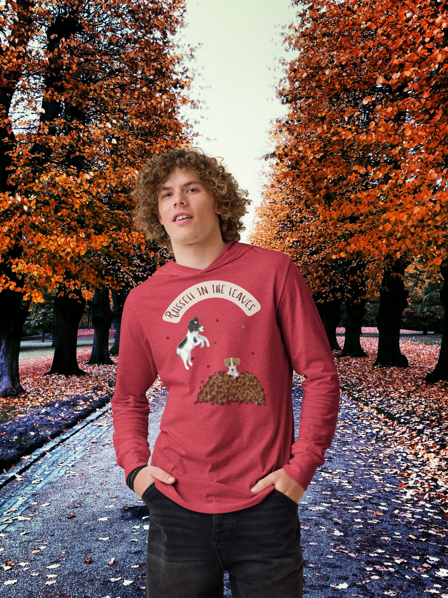 Russell in the Leaves - Hooded long-sleeve tee