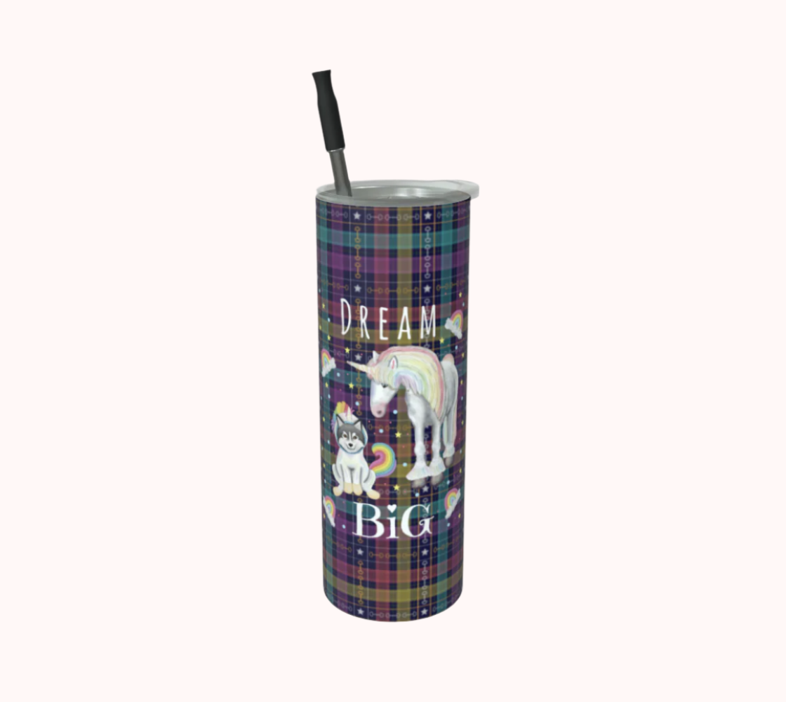 Dream Big - Unicorn Dreams Plaid - Stainless Steel Tumbler