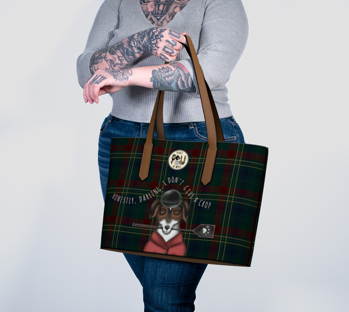 I Don't Give a Crop - Classy Equine Plaid - Vegan Leather Tote Bag