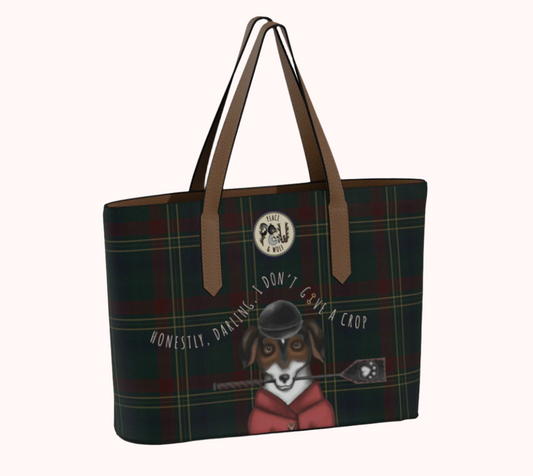 I Don't Give a Crop - Classy Equine Plaid - Vegan Leather Tote Bag