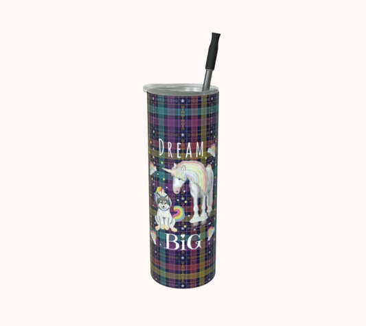 Dream Big - Unicorn Dreams Plaid - Stainless Steel Tumbler