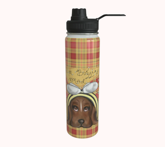I'm Buzzing Mad Honeybee Plaid - Stainless Steel Water Bottle