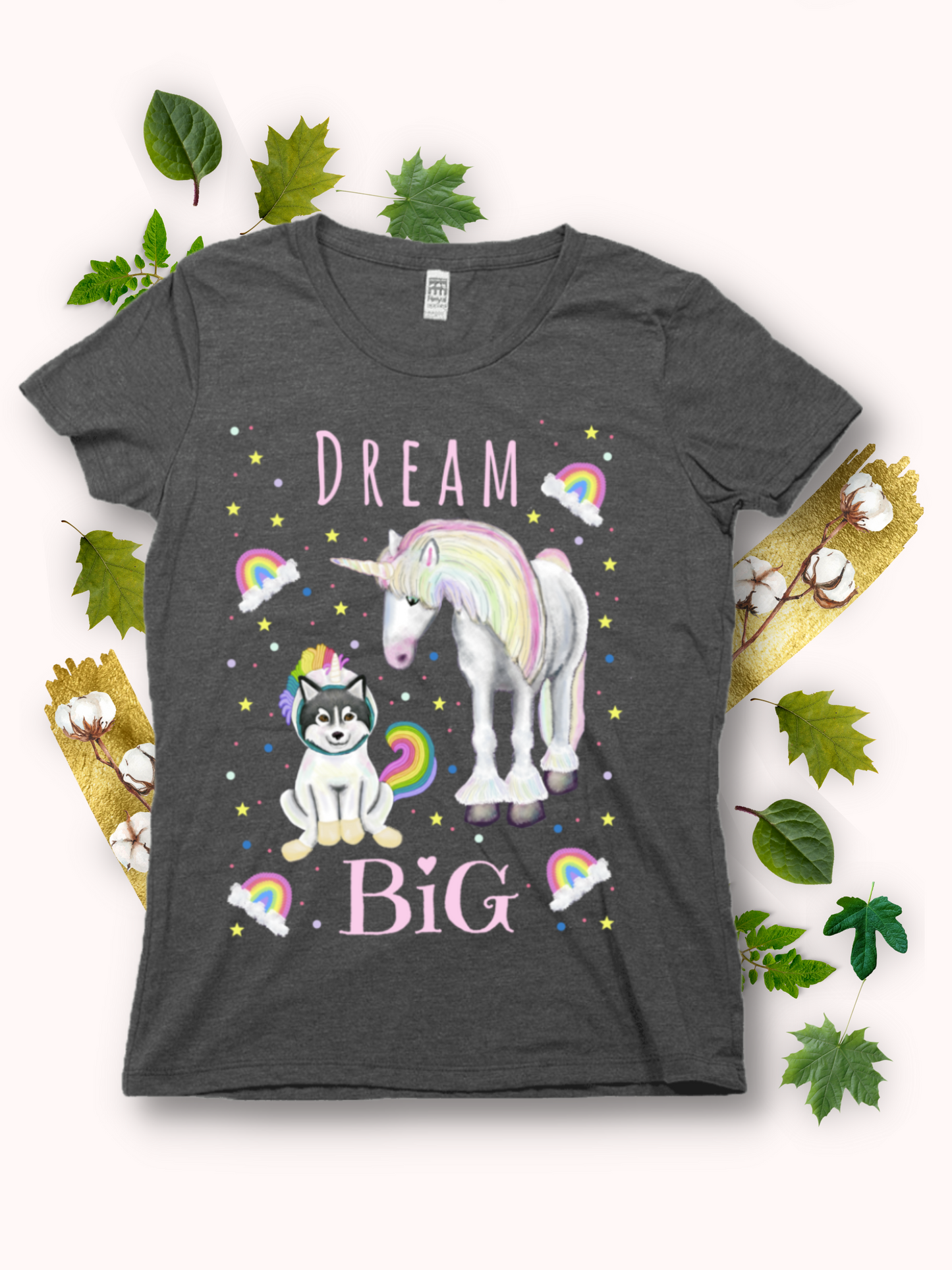 Dream Big - Women's - USA Made Organic Recycled T-shirt Pastel Script