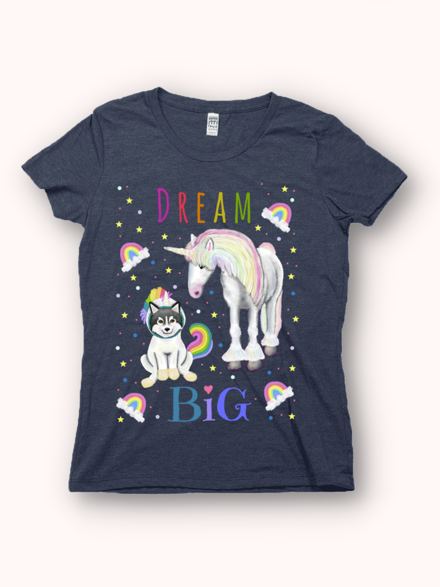 Dream Big - Women's - USA Made Organic Recycled T-shirt Rainbow Script