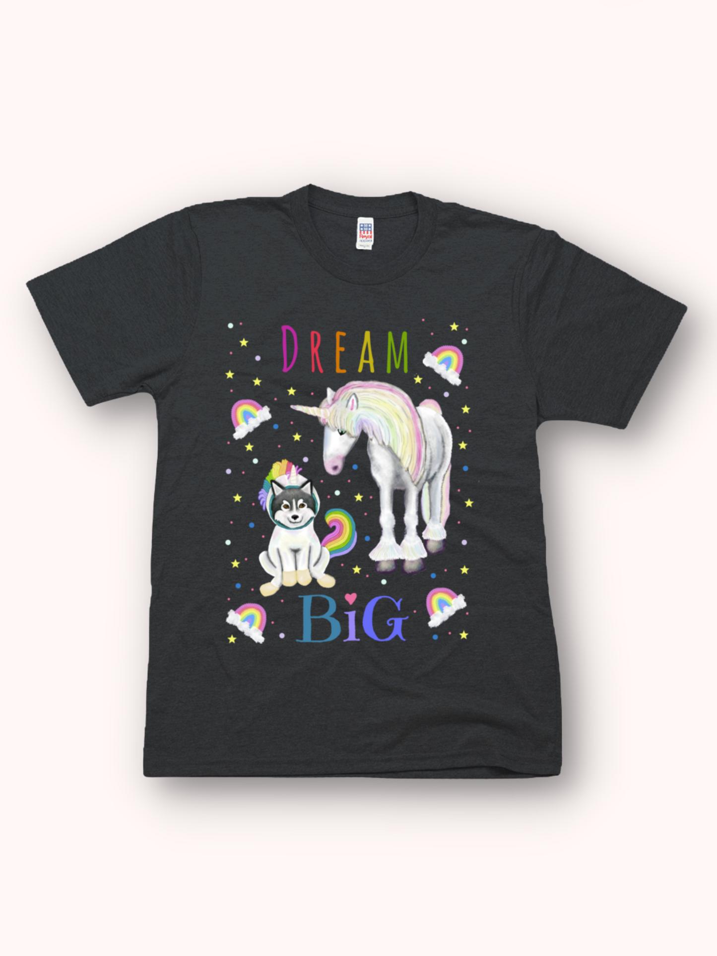 Dream Big - Unisex - USA Made soft Jersey T-shirt Rainbow Script