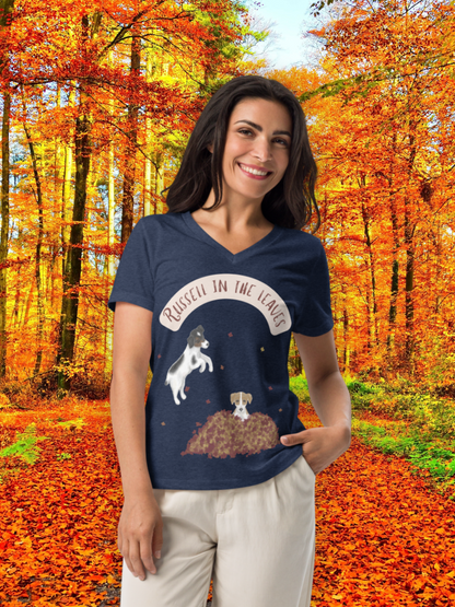 Russell in the Leaves - Women’s - Relaxed Super Soft V-neck T-shirt