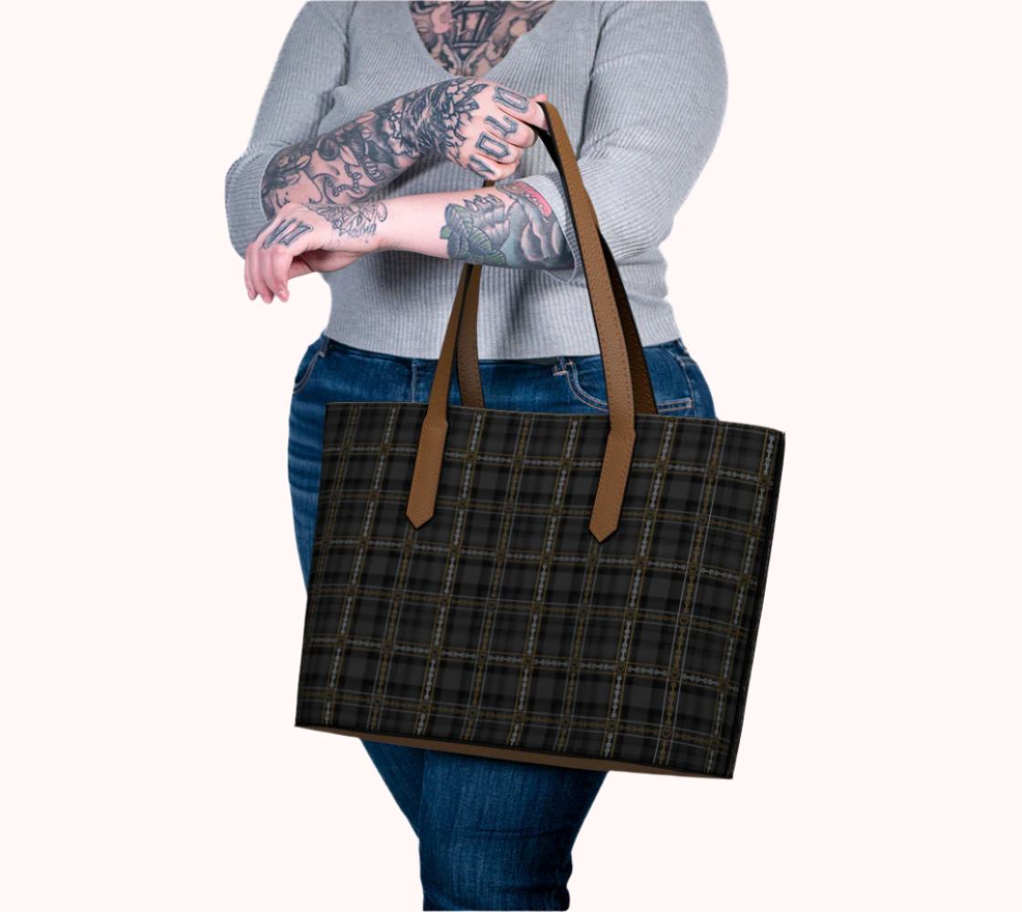 Love You to Bits Plaid Vegan Leather Tote Bag