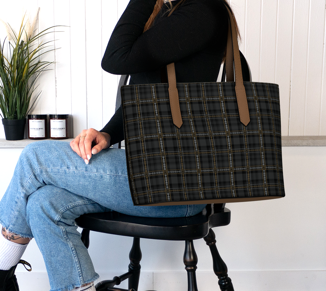 Love You to Bits Plaid Vegan Leather Tote Bag