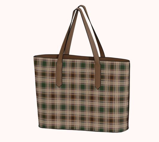 Fields of Freedom Plaid Vegan Leather Tote Bag