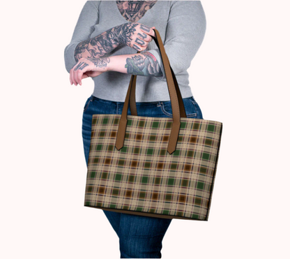 Fields of Freedom Plaid Vegan Leather Tote Bag