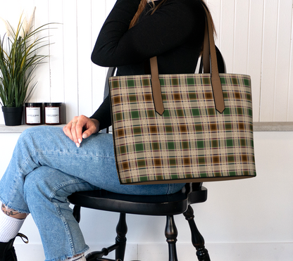Fields of Freedom Plaid Vegan Leather Tote Bag